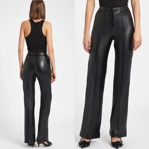 Because of Alice Black Vegan Faux Leather Straight Wide Leg High Rise Pants XS